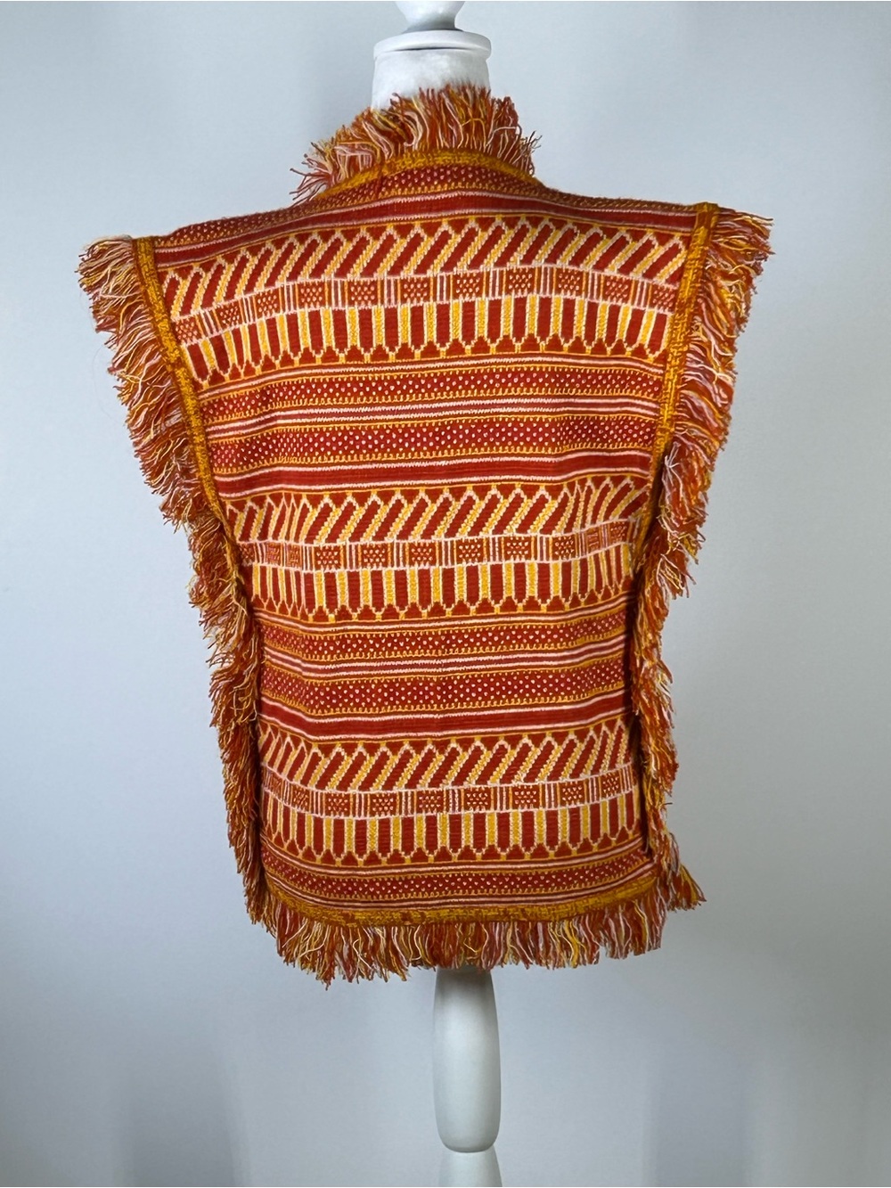 Vtg 70s Justin Charles Boho Fringe Geometric Knit Sweater Vest Orlon AcrylicXS/S - Picture 3 of 7